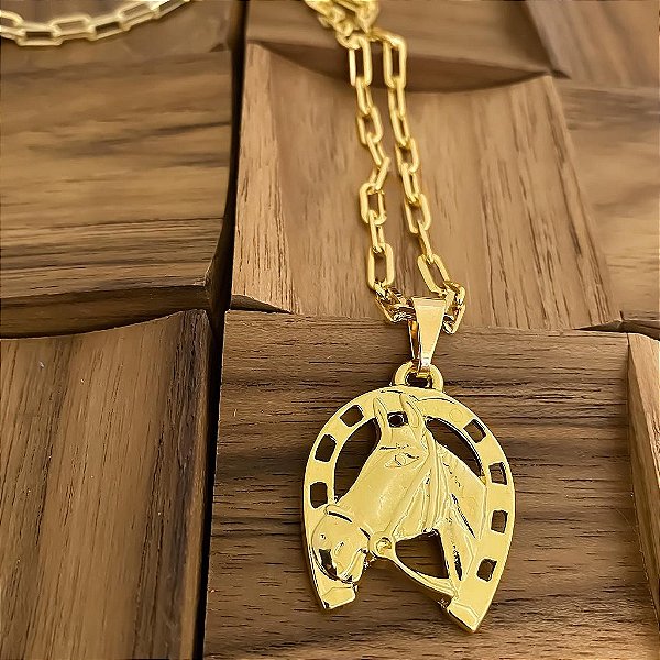 Colar Masculino Cavalo e Ferradura com Cordão Cartier