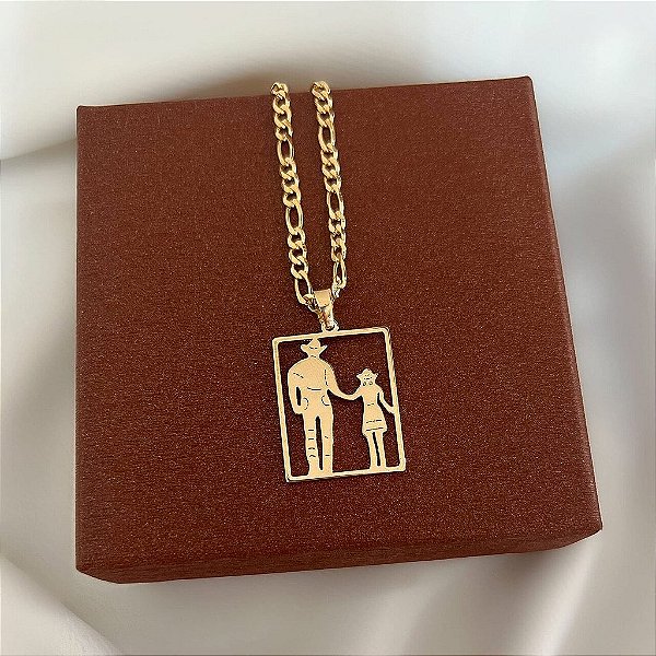 Colar Masculino Pai de Menina Country com Cordão 3x1