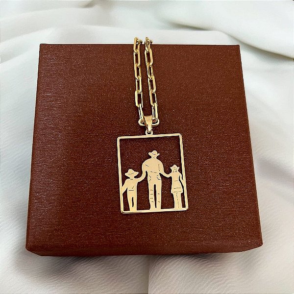 Colar Masculino Pai de Menino e Menina Country com Cordão Cartier