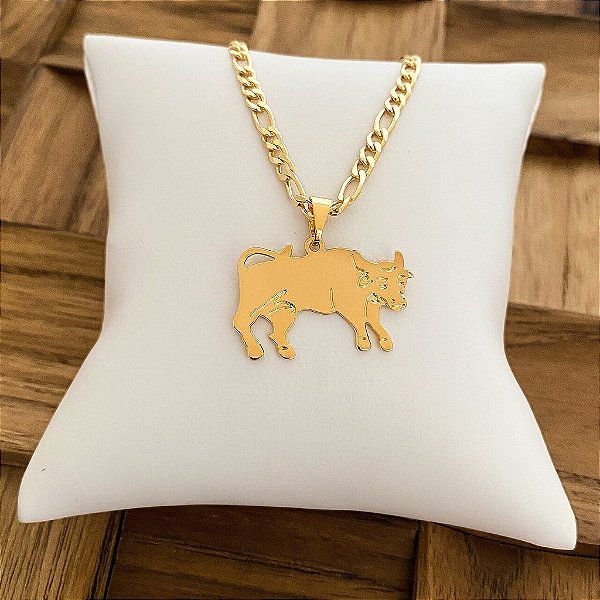 Colar Masculino Touro Bravura com Cordão 3x1