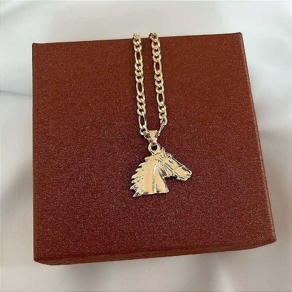 Colar Masculino Cabeça de Cavalo com Cordão 3x1