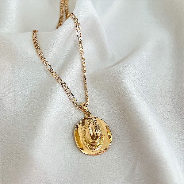 Colar Masculino Chapéu Country com Cordão 3x1