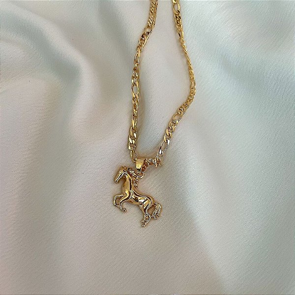 Colar Masculino Cavalo Inteiro com Cordão 3x1