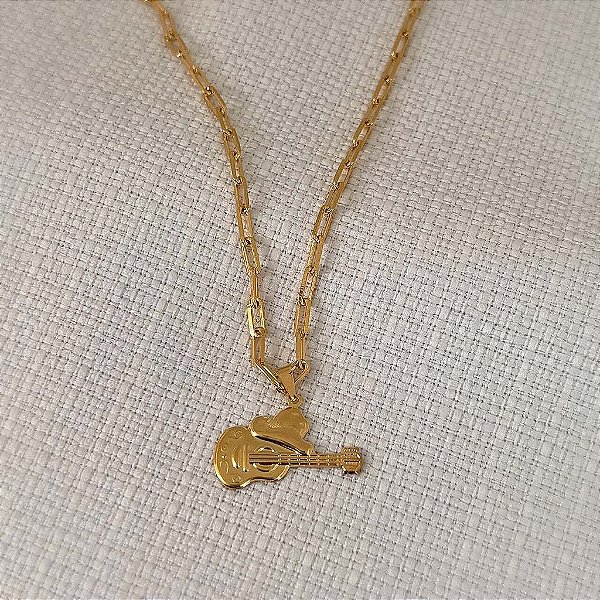 Colar Masculino Violão e Chapéu com Cordão Cartier