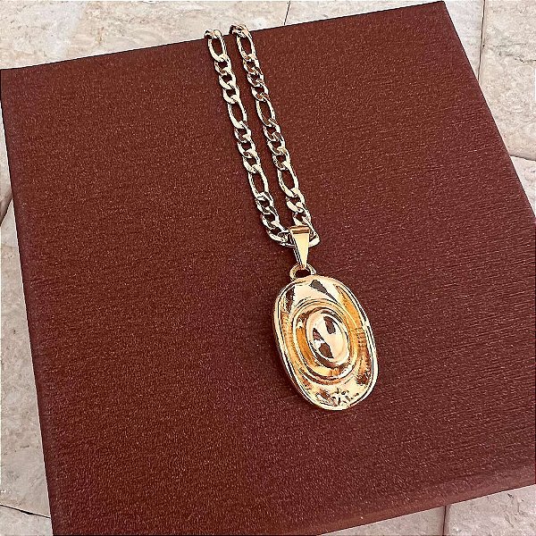 Colar Masculino Chapéu Pequeno com Cordão 3x1