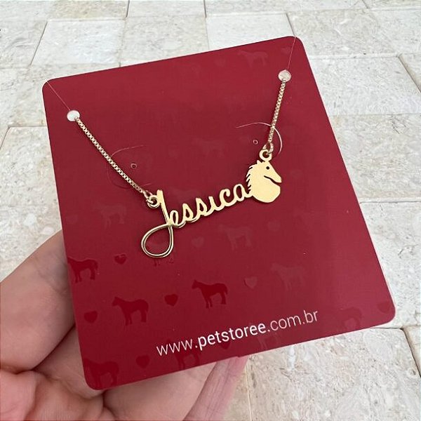 Colar Personalizado Jéssica com Cavalo Banhado a Ouro 18k