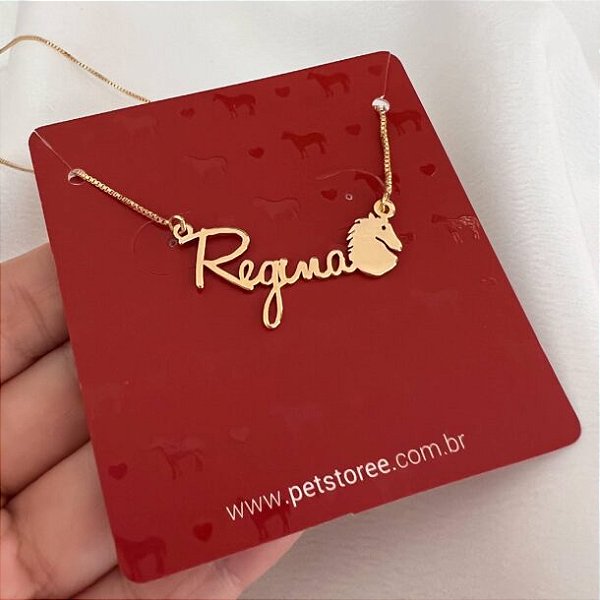 Colar Personalizado Regina com Cavalo Banhado a Ouro 18k