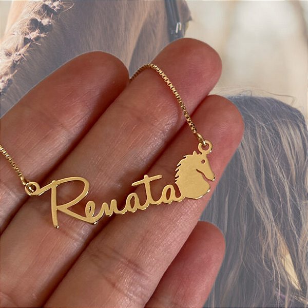 Colar Personalizado Renata com Cavalo Banhado a Ouro 18k