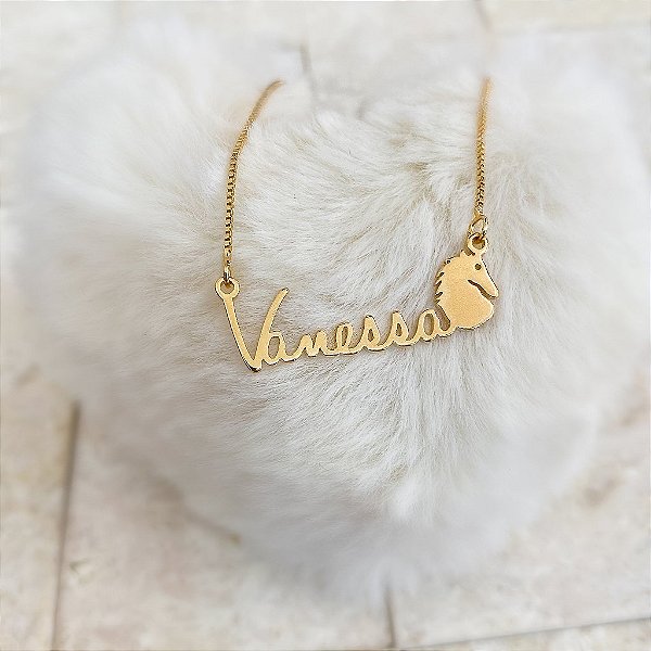 Colar Personalizado Vanessa com Cavalo Banhado a Ouro 18k