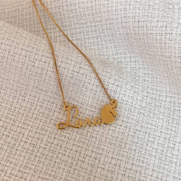 Colar Personalizado Lara com Cavalo Banhado a Ouro 18k