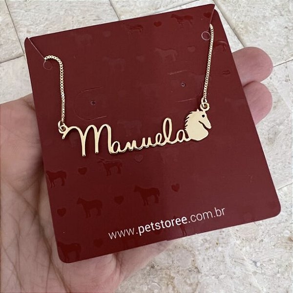 Colar Personalizado Manuela com Cavalo Banhado a Ouro 18k