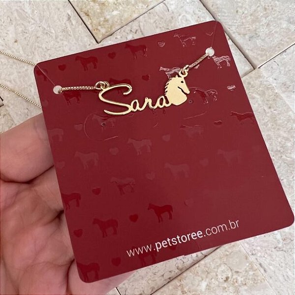 Colar Personalizado Sara com Cavalo Banhado a Ouro 18k