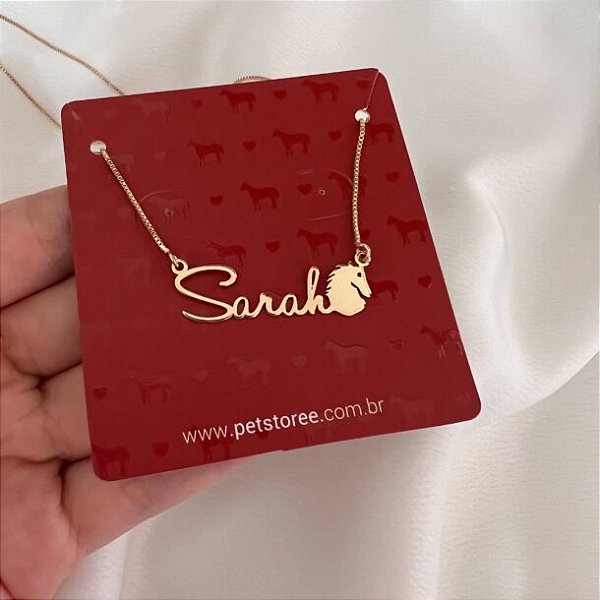 Colar Personalizado Sarah com Cavalo Banhado a Ouro 18k
