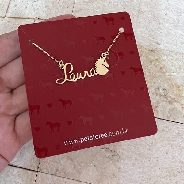 Colar Personalizado Laura com Cavalo Banhado a Ouro 18k