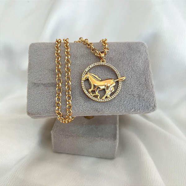 Colar Feminino Cavallus Luxo com Cordão Elo Português Banhado a Ouro 18K