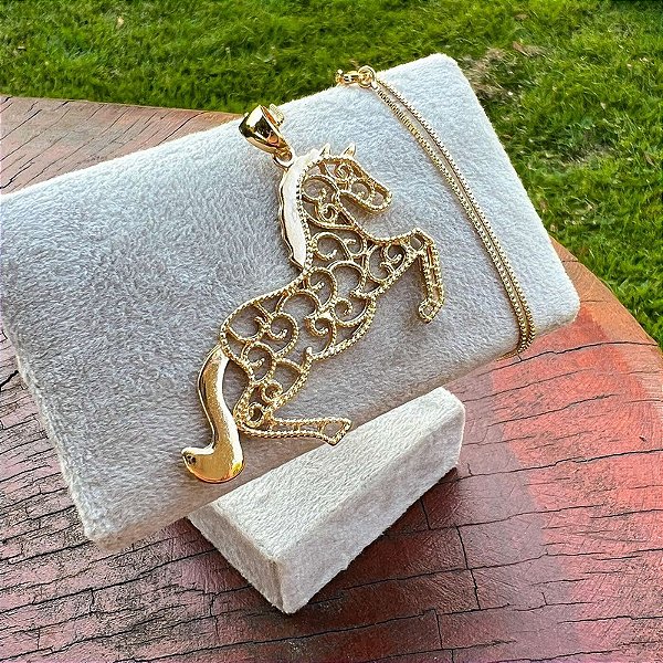 Colar Feminino Cavalo Bruto com Elo Português Banhado a Ouro 18K