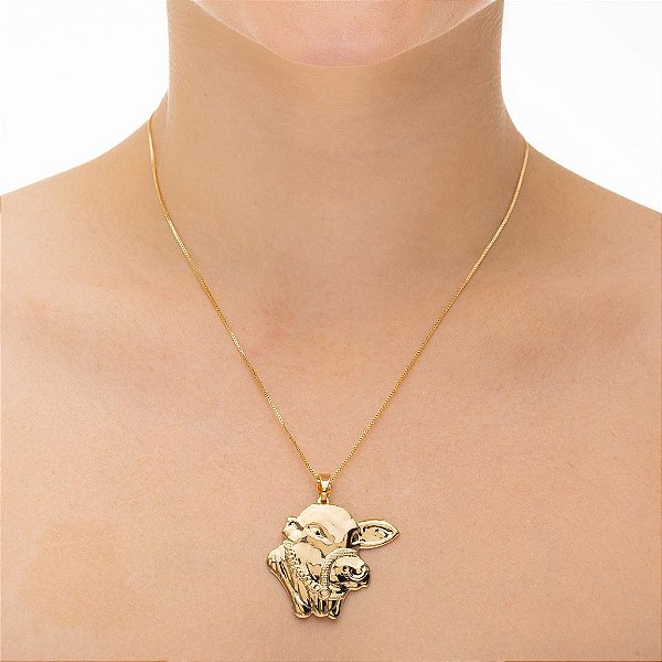 Colar Feminino Boi Nelore Banhado a Ouro 18K