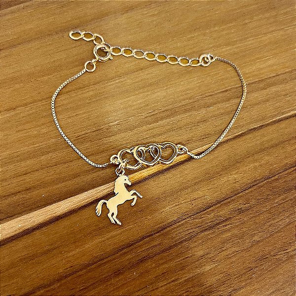 Pulseira Feminina Horse Coração Banhado a Ouro 18k