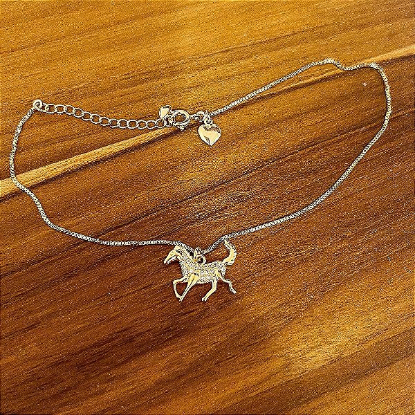 Tornozeleira Cavalo Zircônia Banhado a Ouro 18k