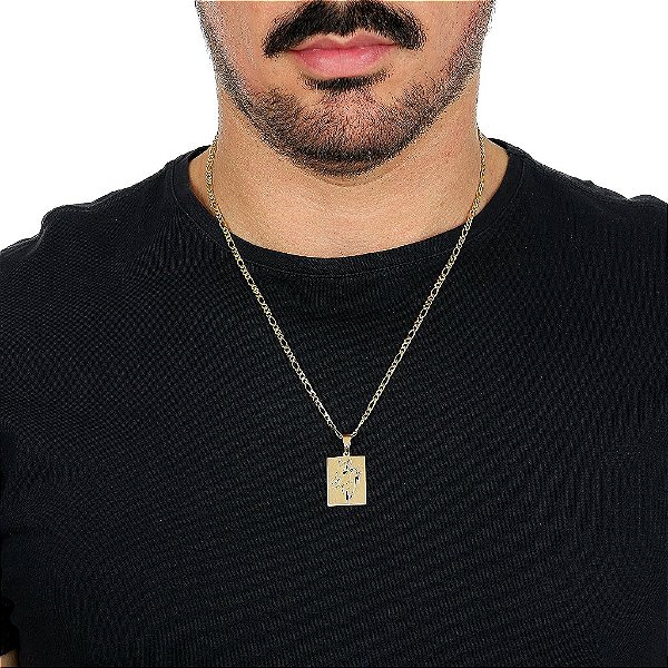 Colar Masculino Rosto Cavalo Medalha Cordão 3x1 Banhado a Ouro 18K