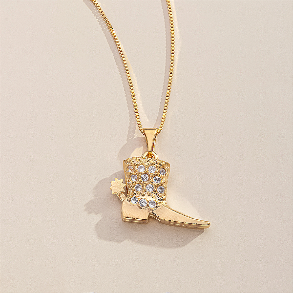 Colar Feminino Bota Cravejada Banhado a Ouro 18K