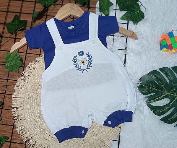 Macacão Baby Curto Branco com Detalhes em Azul