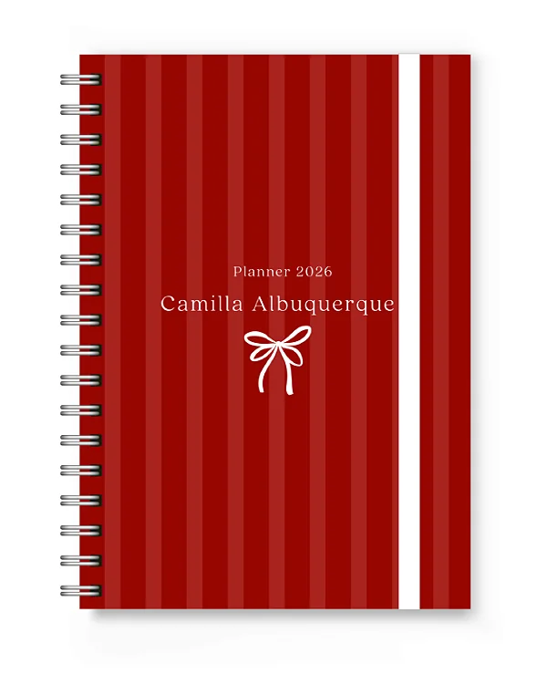 Planner 2026 Florart Listrado Vermelho