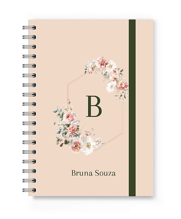 Caderno Personalizado Florart Alfabeto Floral Rosê