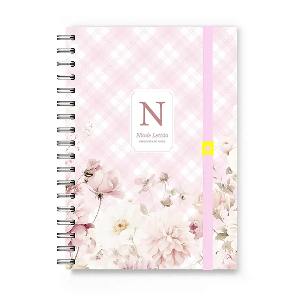 Caderneta de Vacinação Florart Xadrez Flores Brancas