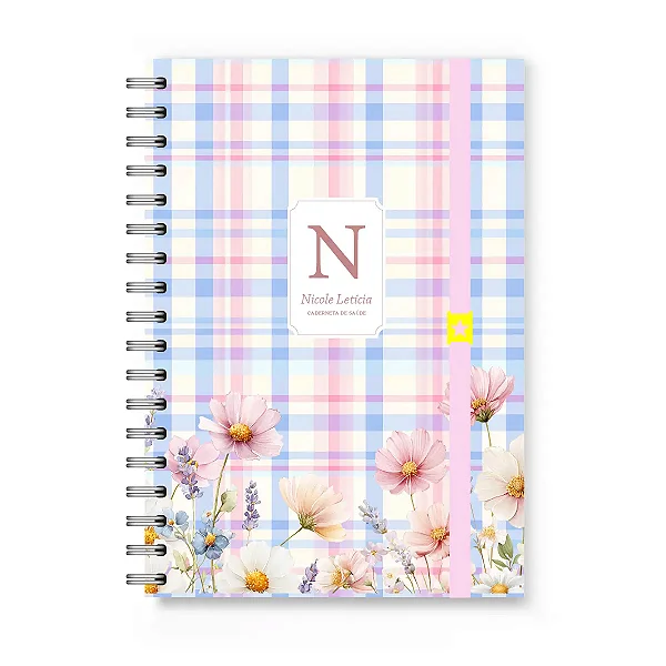 Caderneta de Vacinação Florart Xadrez Flores Rosas