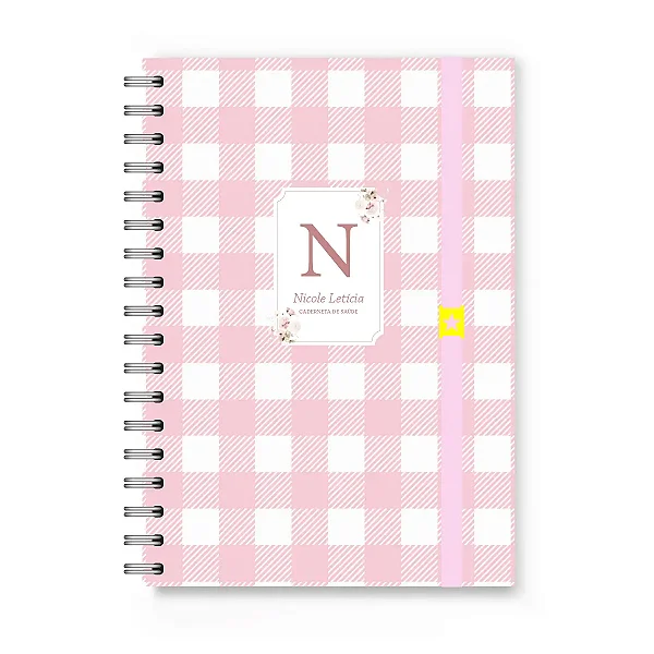 Caderneta de Vacinação Florart Xadrez Rosa
