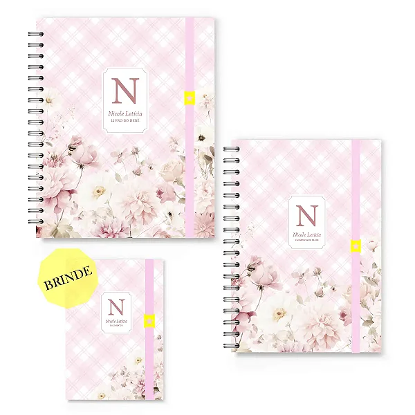 Kit Maternidade Florart Xadrez Flores Brancas