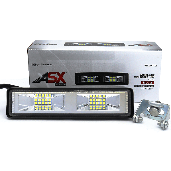 Farol de Led Universal Retangular 20 LED 20 Watts Bivolt Mini barra