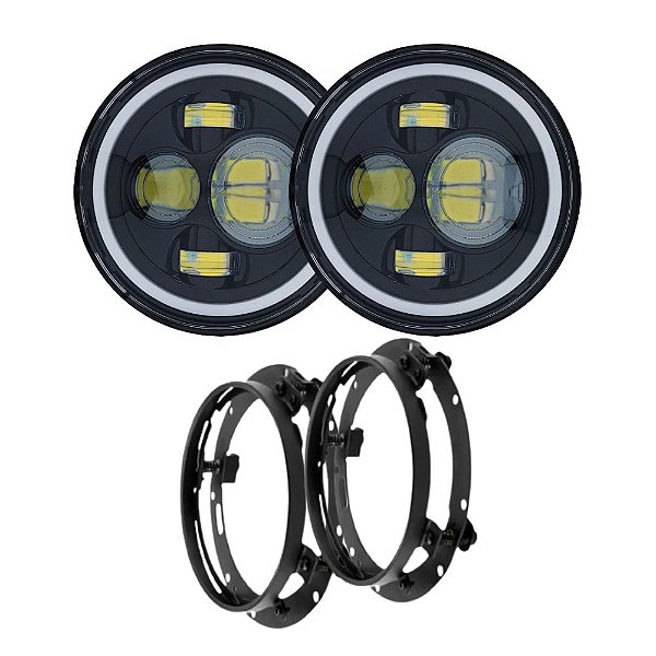 Kit 2 Farol Angel Eye Led + Suporte Jeep Troller Fusca Kombi