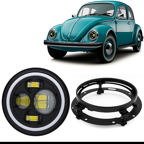 Kit Farol Angel Eye Led + Suporte Jeep Troller Fusca Kombi