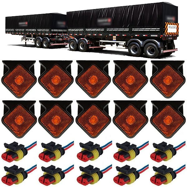 Kit 10 Lanterna Lateral Carretas Guerra Led 12v/24v Com Chicotes