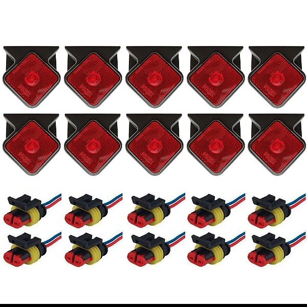 Kit 10 Lanterna Lateral Carretas Guerra Led 12v/24v C/ Chicotes