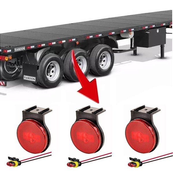 Kit Com 3 Lanternas Vermelha Lateral Randon Com chicote