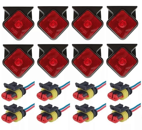 Kit 8 Lanternas Lateral Carretas Guerra Led 12/24v C/ Chicote Vermelho