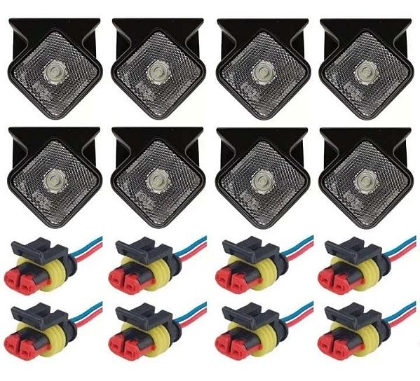 Kit 8 Lanternas Lateral Carretas Guerra Led 12/24v C/ Chicote Cristal