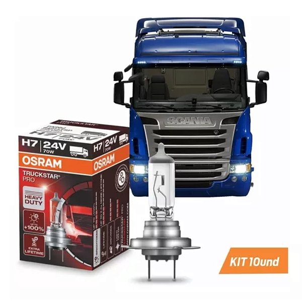 Kit 10 Lampadas Osram Truckstar 64215 Pro H7 24v 70w
