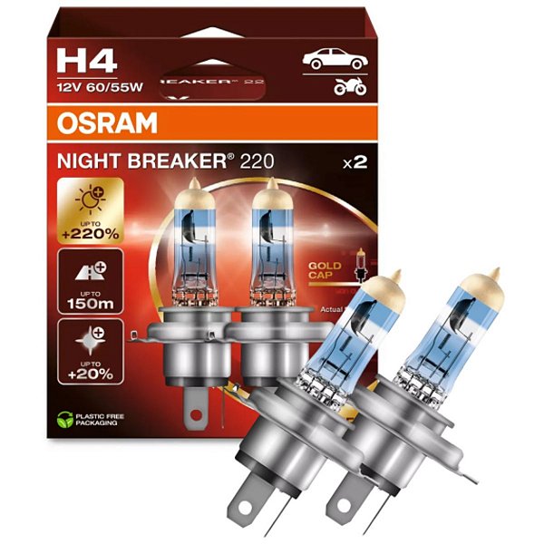 Par De Lâmpada Osram Night Breaker 220 H4 55/60w + 220% Luz