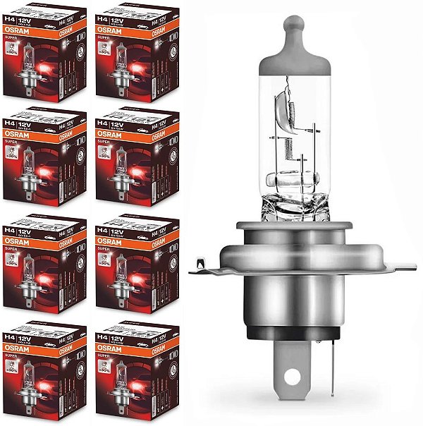 Kit Com 8 Lâmpada Osram H4 Super 30% Mais Luz 12v 60w