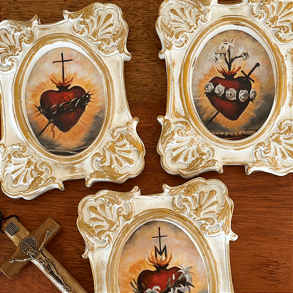 Quadros Os Três Sagrados Corações - Conjunto Decorativo | 15x30 cm