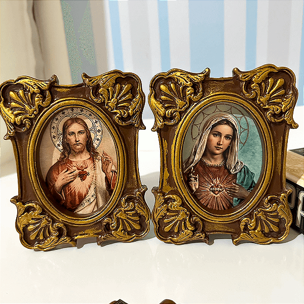 Quadros Sagrados Corações - Jesus e Maria - Conjunto 3 | 15x13 cm