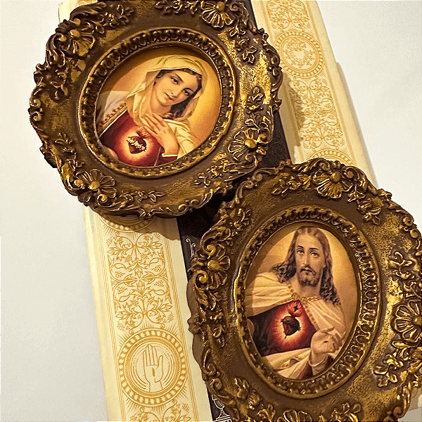 Quadros Sagrados Corações - Conjunto - Jesus e Maria | 15x13 cm