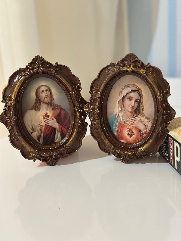 Quadros Sagrados Corações - Jesus e Maria - 14x12 cm