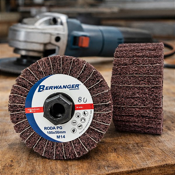 Roda Pg de Lixa Mista com Rosca M14x100x50mm Grão 80 Berwanger