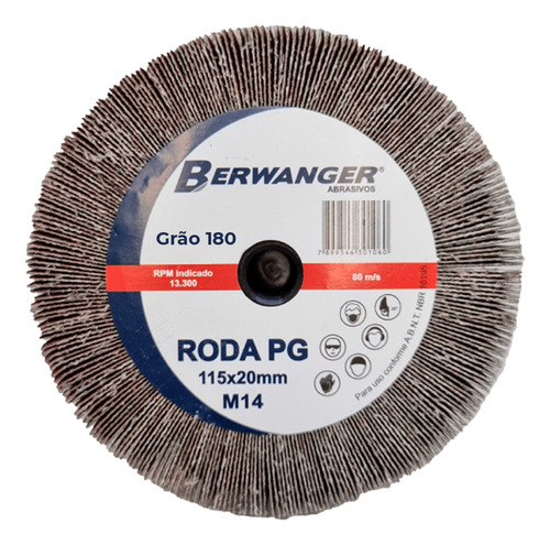 Roda De Lixa Pg 115mm X 20mm Rosca M14 Grão 180 Berwanger