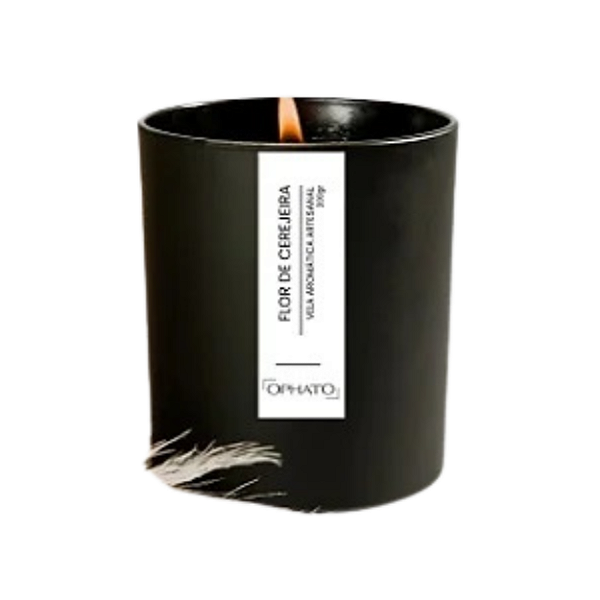 Vela Aromática 200gr - Pote Preto - Flor de Cerejeira